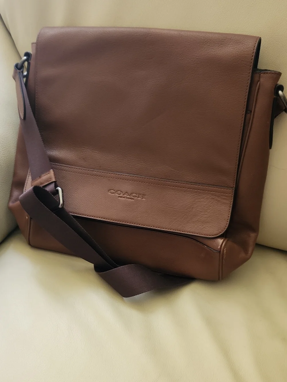 Coach Men's Houston Map Leather Messenger Bag Brown